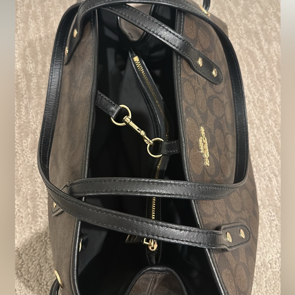 Coach F57842 Drawstring Signature Brown Black CarryAll Handbag - Picture 4 of 6